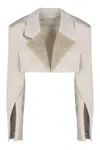 The Mannei Silk Blazer With Textured Lapel And Cropped Length In White