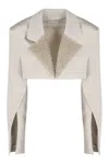 The Mannei Silk Blazer With Textured Lapel And Cropped Length In Neutral