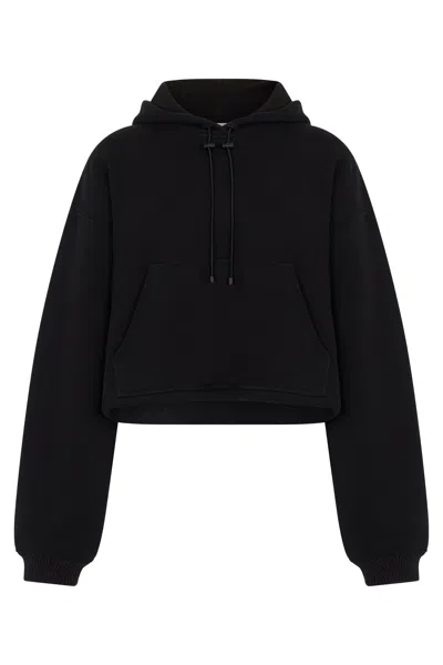 The Mannei Cropped Cotton Hoodie Long Sleeves In Black
