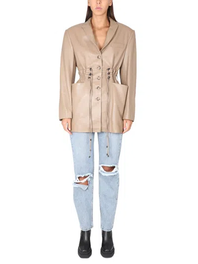 The Mannei Mini Blazer Dress With Peaked Lapels In Neutral