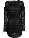 The Mannei Narikala Semi-sheer Ruched Minidress In Schwarz