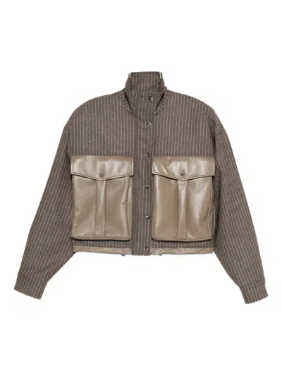 The Mannei Pinstriped Flap-pocket Jacket In Gray