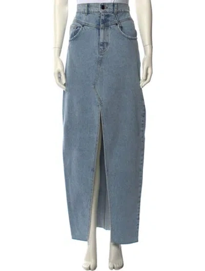 Pre-owned The Mannei Raw-edge Trim Long Skirt In Blue