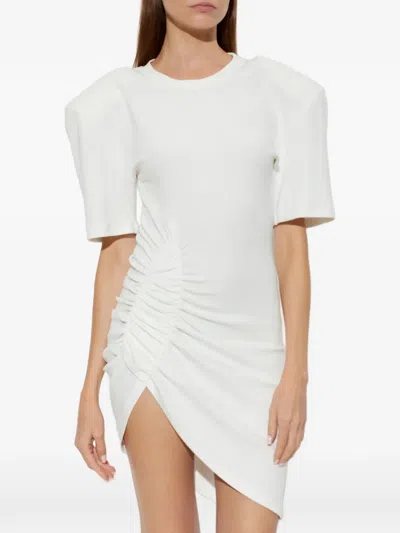The Mannei Ruched Asymmetric Mini Dress In White