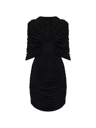 The Mannei Ruched Draped-detail Mini Dress In Black