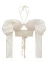 The Mannei Draped-sleeves Crochet-knit Blouse In White