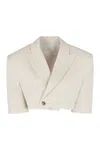 The Mannei Cropped One Button Jacket With Lapel Collar In Beige