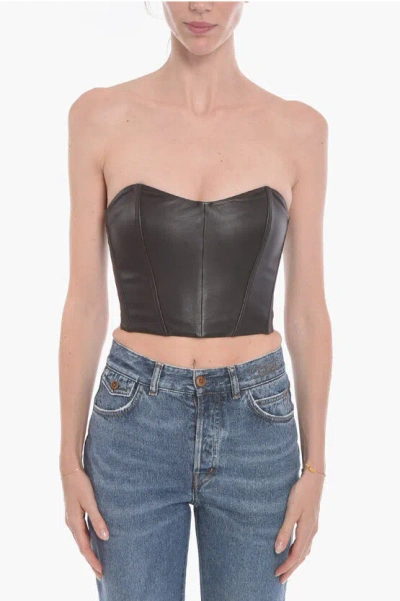 The Mannei Soft-leather Oviedo Bustier Top With Sweetheart Neckline In Black