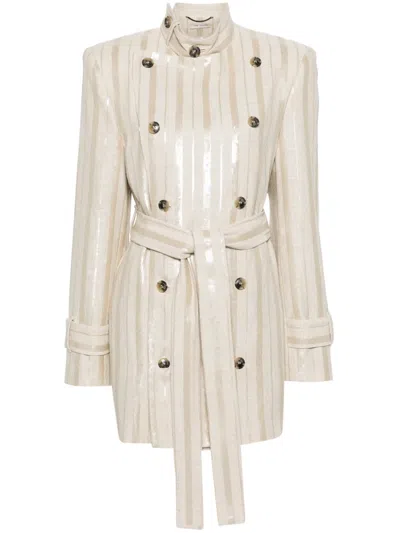 The Mannei Stockholm Sequin Striped Coat In Beige