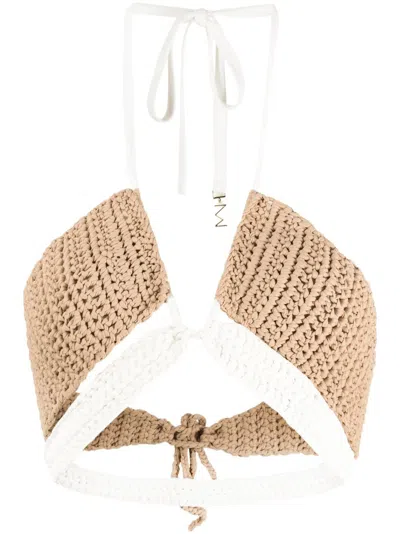 The Mannei Terri Knitted Halterneck Bikini Top In Brown