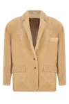 The Mannei Beige Solid Notched Lapel Blazer In Brown