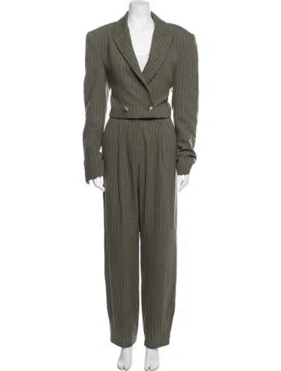 Pre-owned The Mannei Virgin Wool Striped Pantsuit In Green