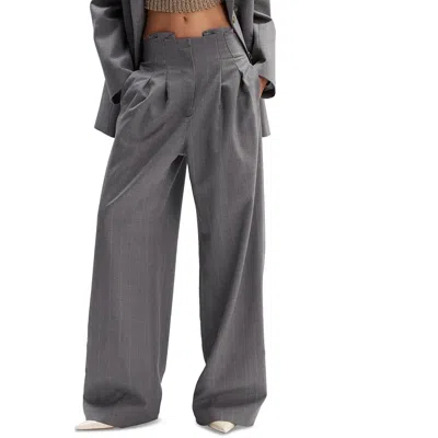 The Mannei Volterra Womens Pinstripe Wool Wide Leg Pants In Grey