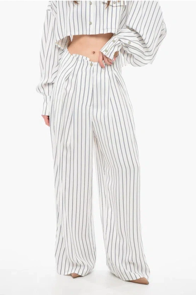 The Mannei Wide Leg Moscato Pants With Striped Pattern In White