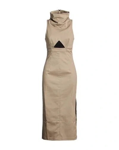The Mannei Woman Midi Dress Khaki Size 6 Cotton, Elastane In Gray