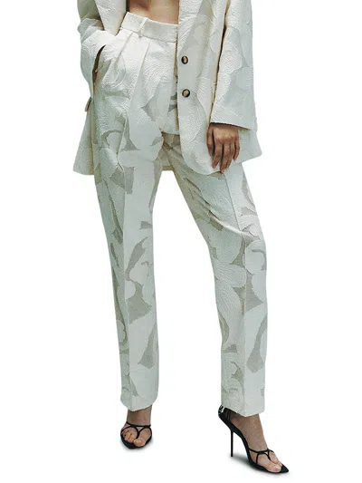 The Mannei Womens Paisley Cotton Straight Leg Pants In White