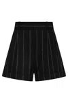 The Mannei Striped Wool Shorts With Belt Loops In Black