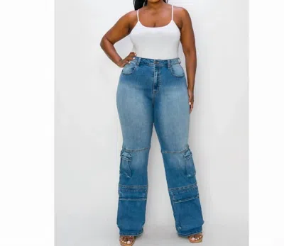 The M.a.p. Jeans Wide Leg Cargo Jeans - Plus In Blue