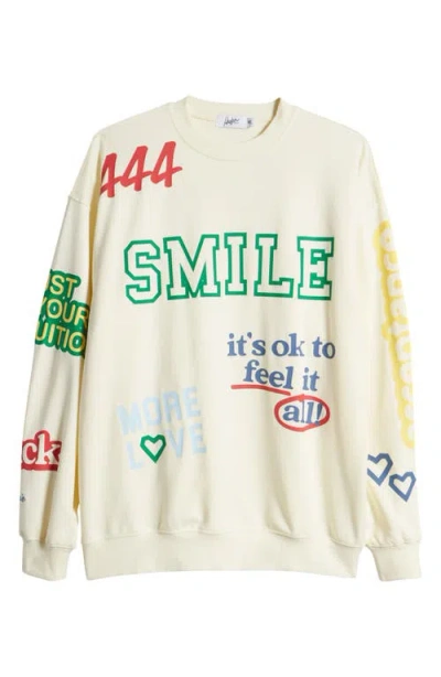 The Mayfair Group Affirmation Crewneck Cotton Sweatshirt In Cream