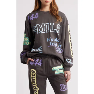 The Mayfair Group Affirmations French Terry Graphic Sweatshirt In Charcoal