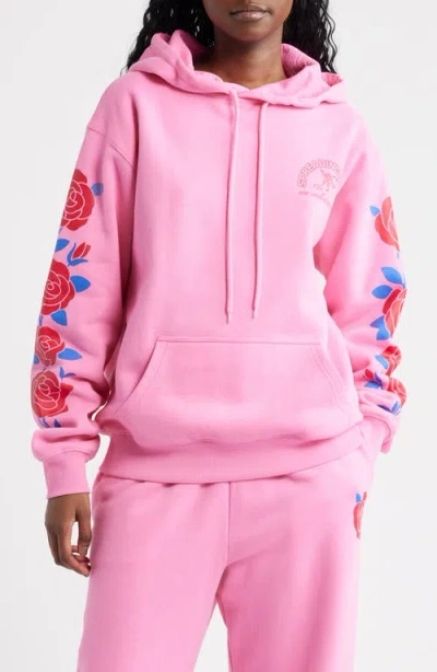 The Mayfair Group Be Kind Floral Sleeve Graphic Hoodie In Pink