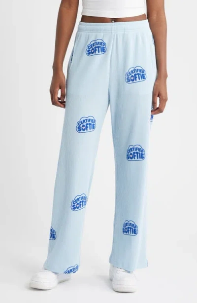 The Mayfair Group Certified Softie Waffle Knit Fleece Graphic Sweatpants In Blue