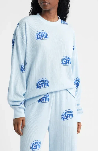 The Mayfair Group Certified Softie Waffle Knit Fleece Graphic Sweatshirt In Blue