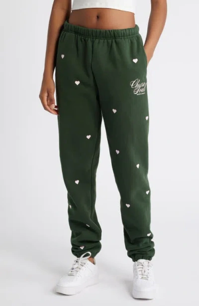 The Mayfair Group Choose Love Heart Print Graphic Sweatpants In Dark Green