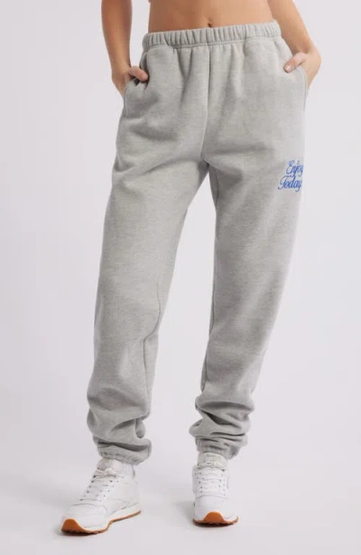 The Mayfair Group Enjoy Today Fleece Graphic Joggers In Grey