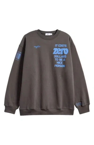 The Mayfair Group It Cost Zero Oversize Graphic Sweatshirt In Charcoal