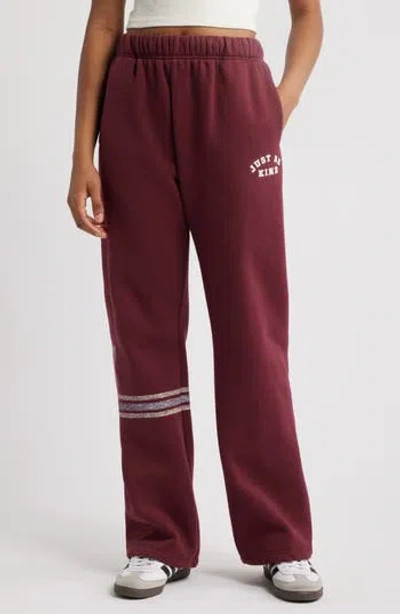 The Mayfair Group Just Be Kind Fleece Wide Leg Sweatpants In Burgundy