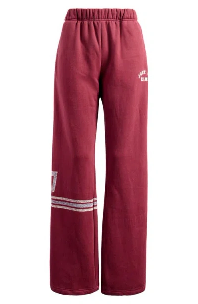 The Mayfair Group Just Be Kind Fleece Wide Leg Sweatpants In Maroon