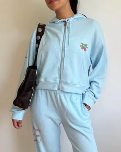 The Mayfair Group Life Is Sweet Waffle Hoodie In Soft Blue
