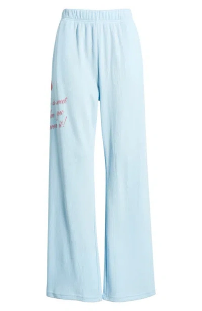 The Mayfair Group Life Is Sweet Waffle Knit Wide Leg Sweatpants In Blue