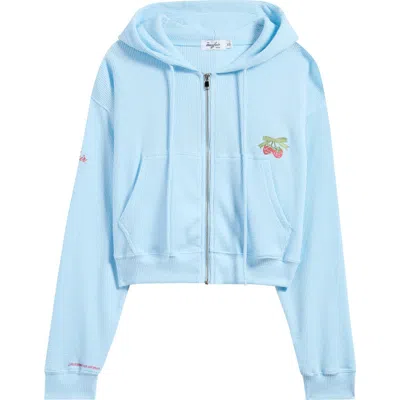 The Mayfair Group Life Is Sweet Waffle Knit Zip-up Hoodie In Blue