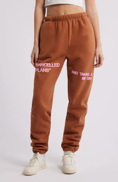 The Mayfair Group Me Day Fleece Graphic Joggers In Brown
