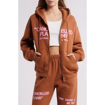 The Mayfair Group Me Day Fleece Graphic Zip Hoodie In Brown
