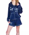 The Mayfair Group My Self Care Waffle Zip-up Hoodie In Navy In Blue