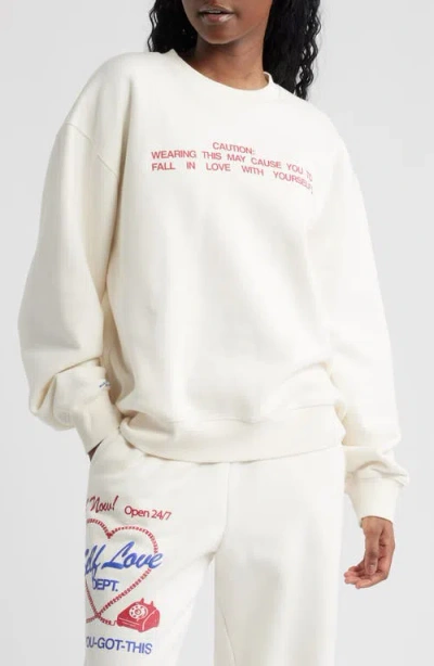 The Mayfair Group Self Love Club Fleece Graphic Sweatshirt In White
