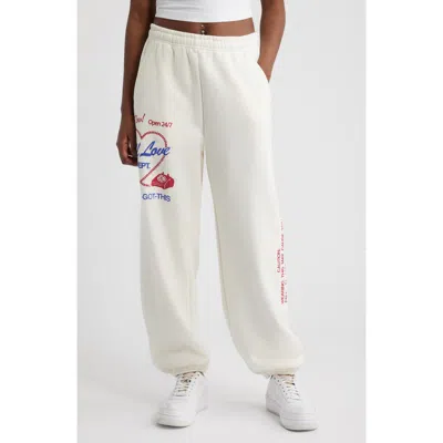 The Mayfair Group Self Love Club Oversize Fleece Graphic Sweatpants In White