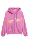 The Mayfair Group Stay You Oversize Full Zip Graphic Hoodie In Pink