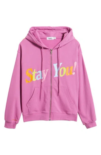 The Mayfair Group Stay You Oversize Full Zip Graphic Hoodie In Pink