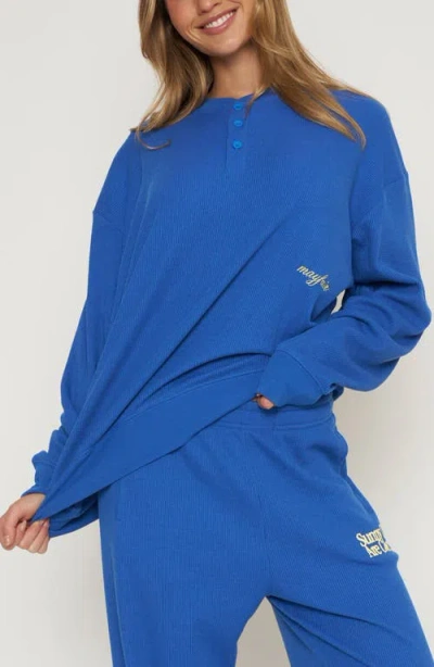 The Mayfair Group Sunny Days Are Coming Waffle Knit Sweatshirt In Blue