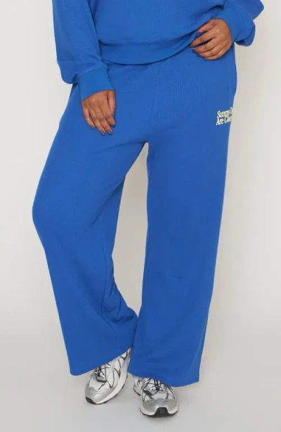The Mayfair Group Sunny Days Are Coming Waffle Knit Wide Leg Sweatpants In Blue