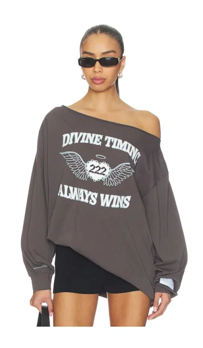 The Mayfair Group X Bella Hadid Divine Timing 222 Off-shoulder Longsleeve Top In Gray