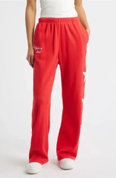 The Mayfair Group You Are A Star Waffle Knit Graphic Sweatpants In Red