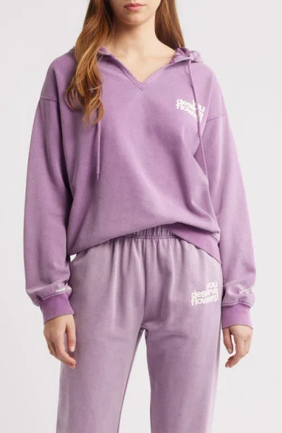 The Mayfair Group You Deserve Flowers French Terry Graphic Hoodie In Purple