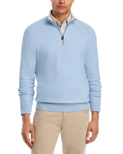 The Men's Store At Bloomingdale's Cotton Tipped Textured Birdseye Half Zip Sweater - Exclusive In Blue