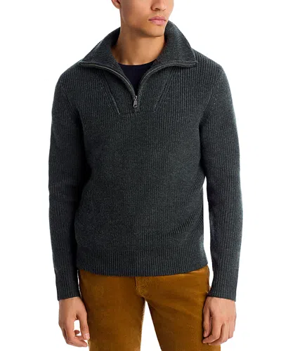 The Men's Store At Bloomingdale's Merino Wool Ribbed Quarter Zip Mock Neck Sweater - Exclusive In Gray