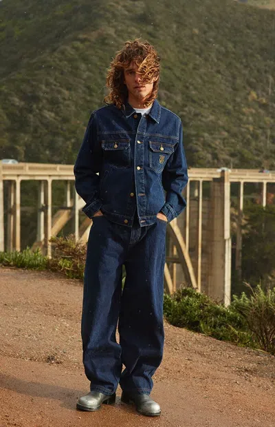 The Met Men's X Pacsun Dark Blue Balloon Barrel Jeans In Dark Indigo In Purple